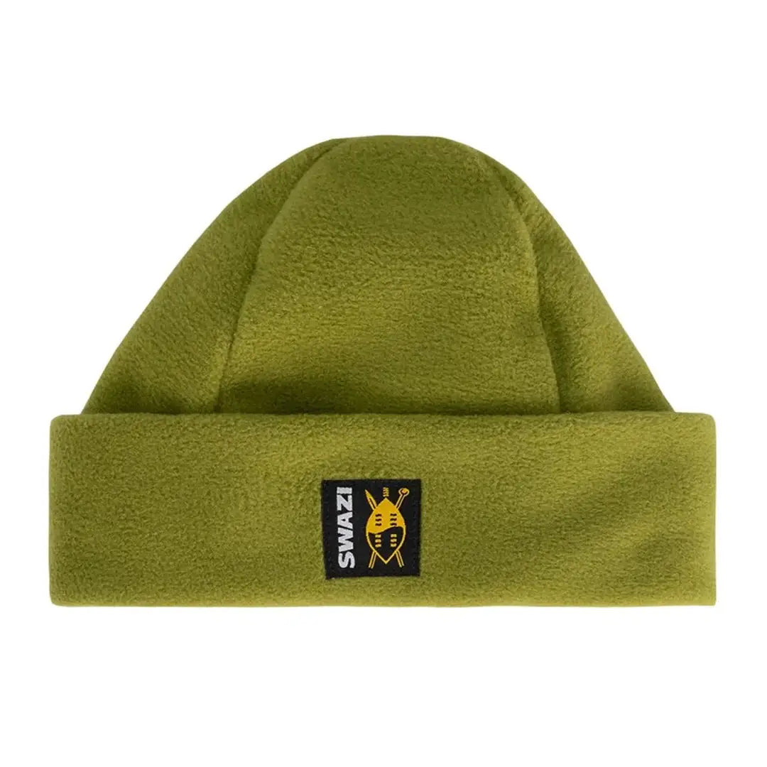 Olive green fleece beanie hat for kids, perfect for outdoors and hunting adventures