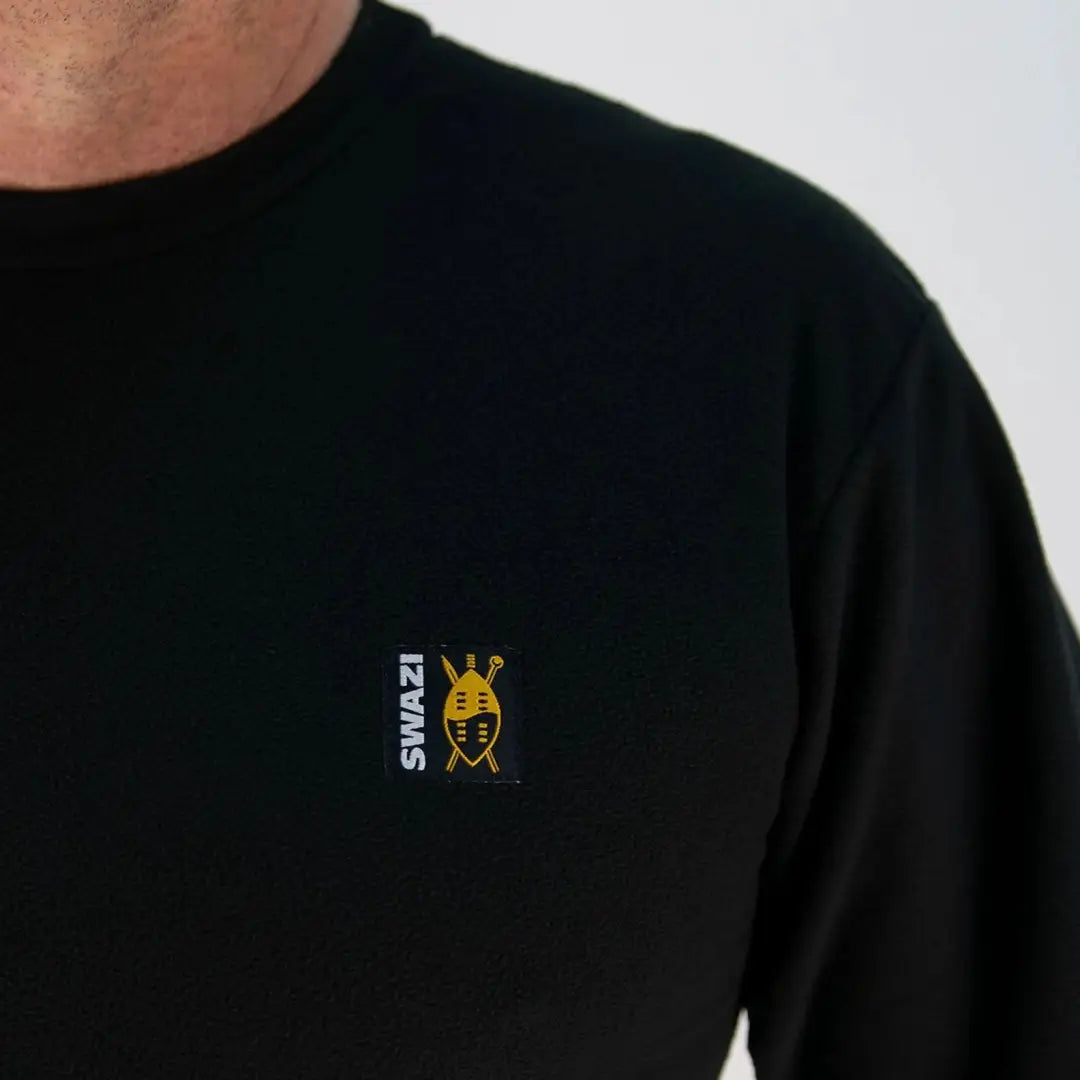 Black long-sleeved Swazi Micro Top shirt with embroidered logo, perfect for country clothing