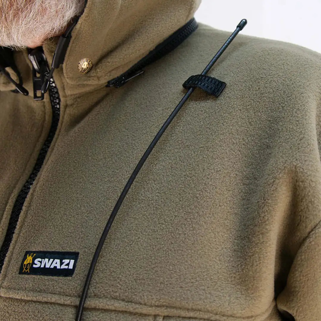 Olive green fleece jacket with SNAZI logo, made from Swazi’s legendary 350gsm polar fleece