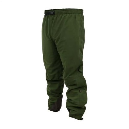 Dark green Swazi Overpants in soft quiet aegis fabric with elastic cuffs for comfort