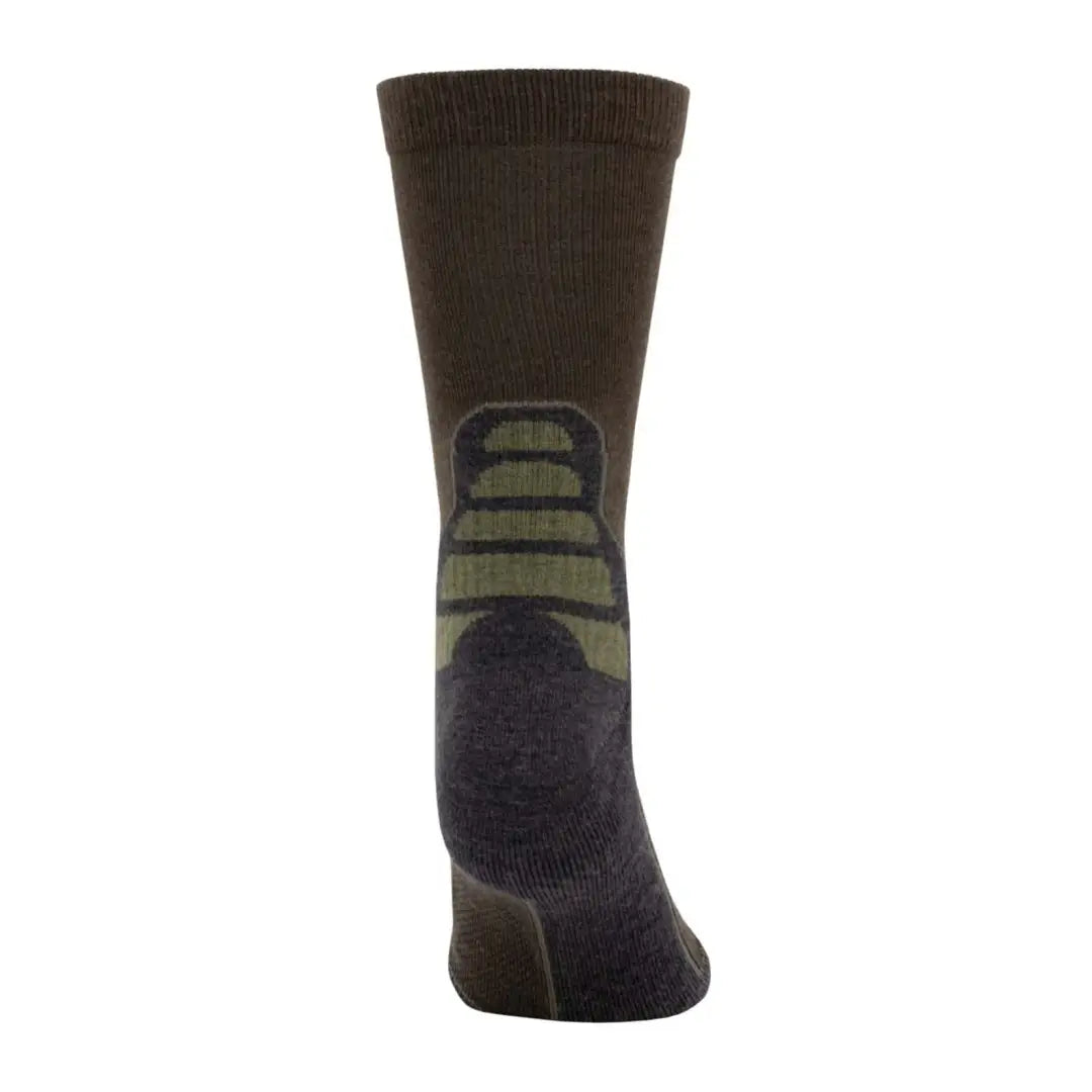 Dark brown Swazi Ranger Socks with green and black accents for hunting and outdoors