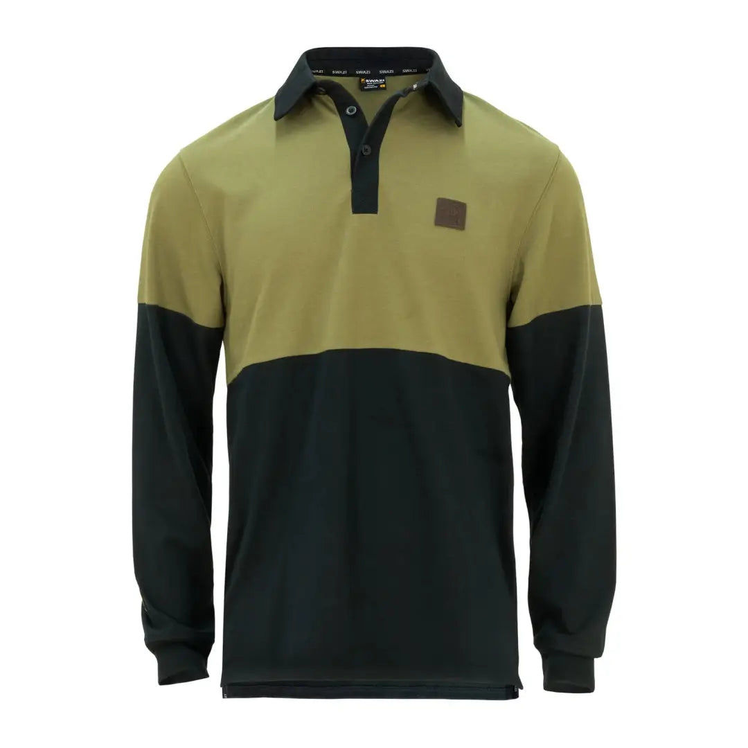 Two-tone long-sleeved Swazi Rugger Jersey in olive green and black