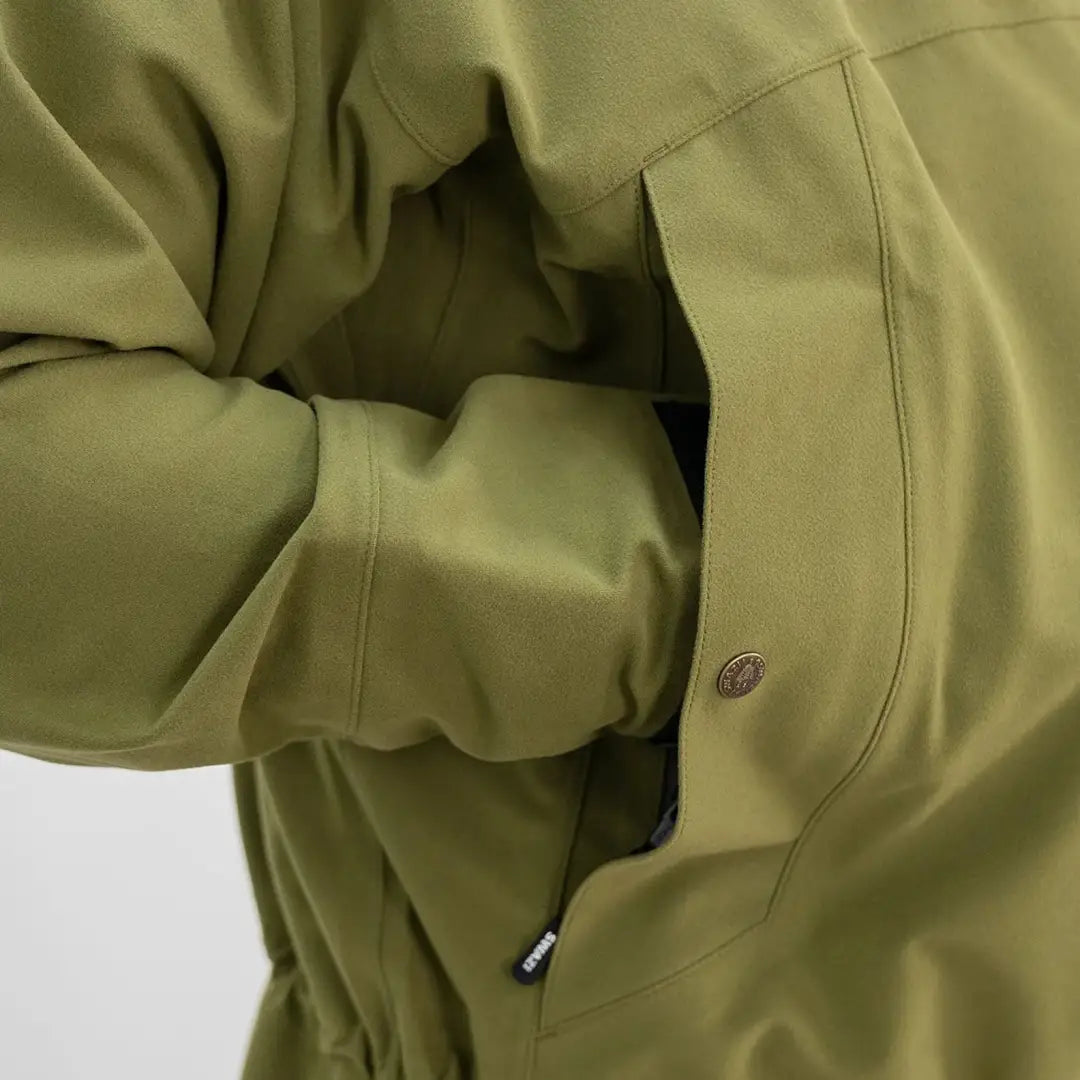 Olive green Swazi Tahr XP Smock with visible pocket, zipper detail, perfect for wet weather