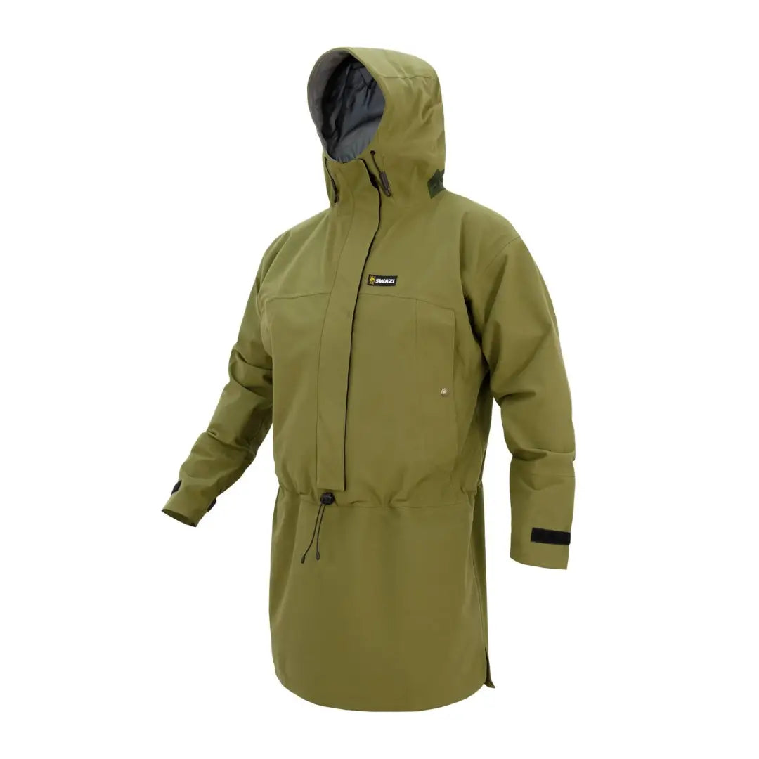 Olive green Swazi Tahr XP Smock jacket for wet weather with a comfy drawstring waist