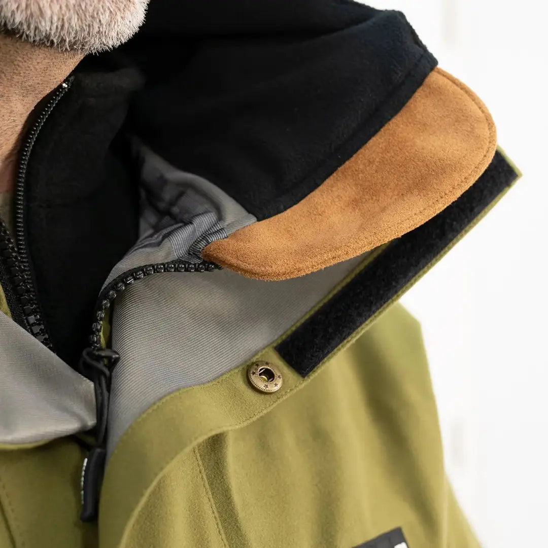 Stylish Swazi Wapiti XP Jacket collar features contrasting panels for outdoors person wanting high-performance rain wear