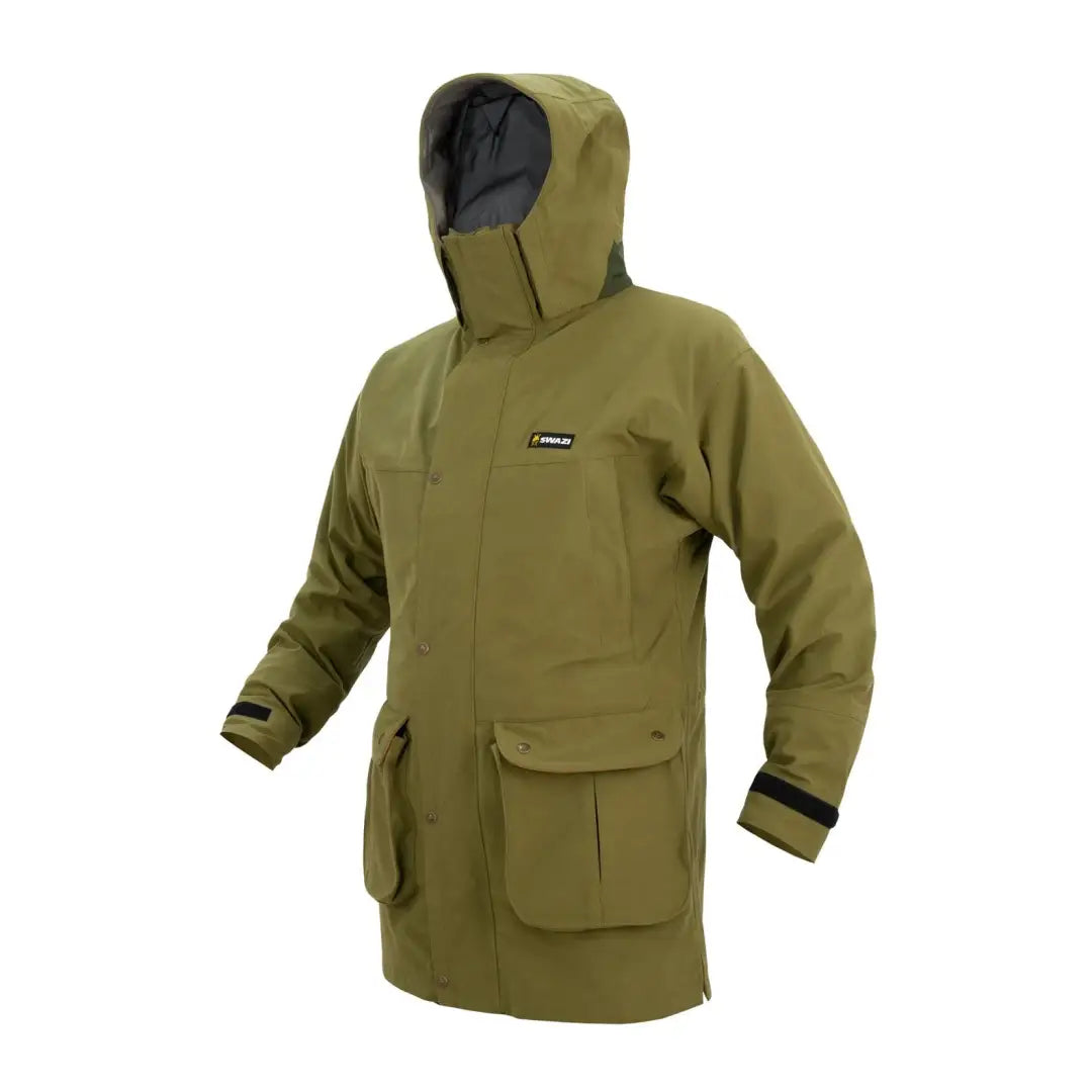 Olive green Swazi Wapiti XP Jacket Tussock perfect for the stylish outdoors person wanting high-performance rain wear