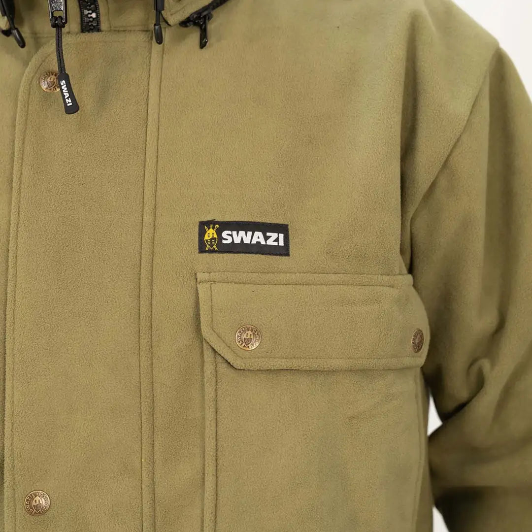 Tan Swazi Windriver Jacket with logo patch and zippered front, perfect for outdoor adventures