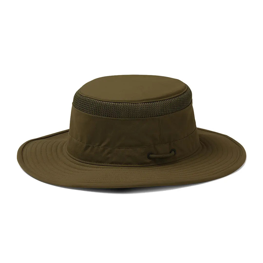 Olive green Tilley’s Airflo Boonie hat with a mesh band for breathability and style