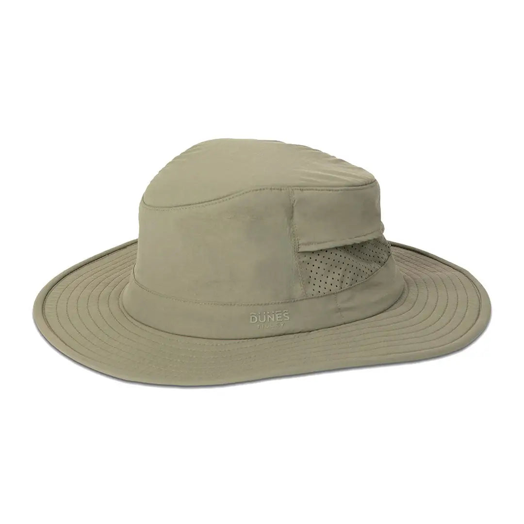 Wide-brimmed khaki Tilley Dunes Explorer Hat with mesh for ventilation