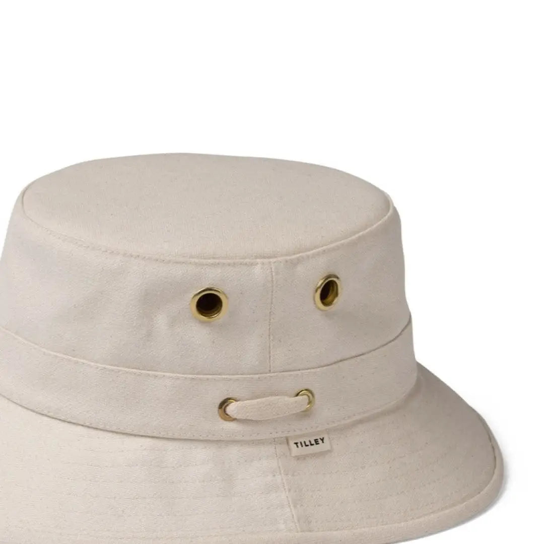 Beige durable water repellent bucket hat with grommets from the iconic T1 Bucket