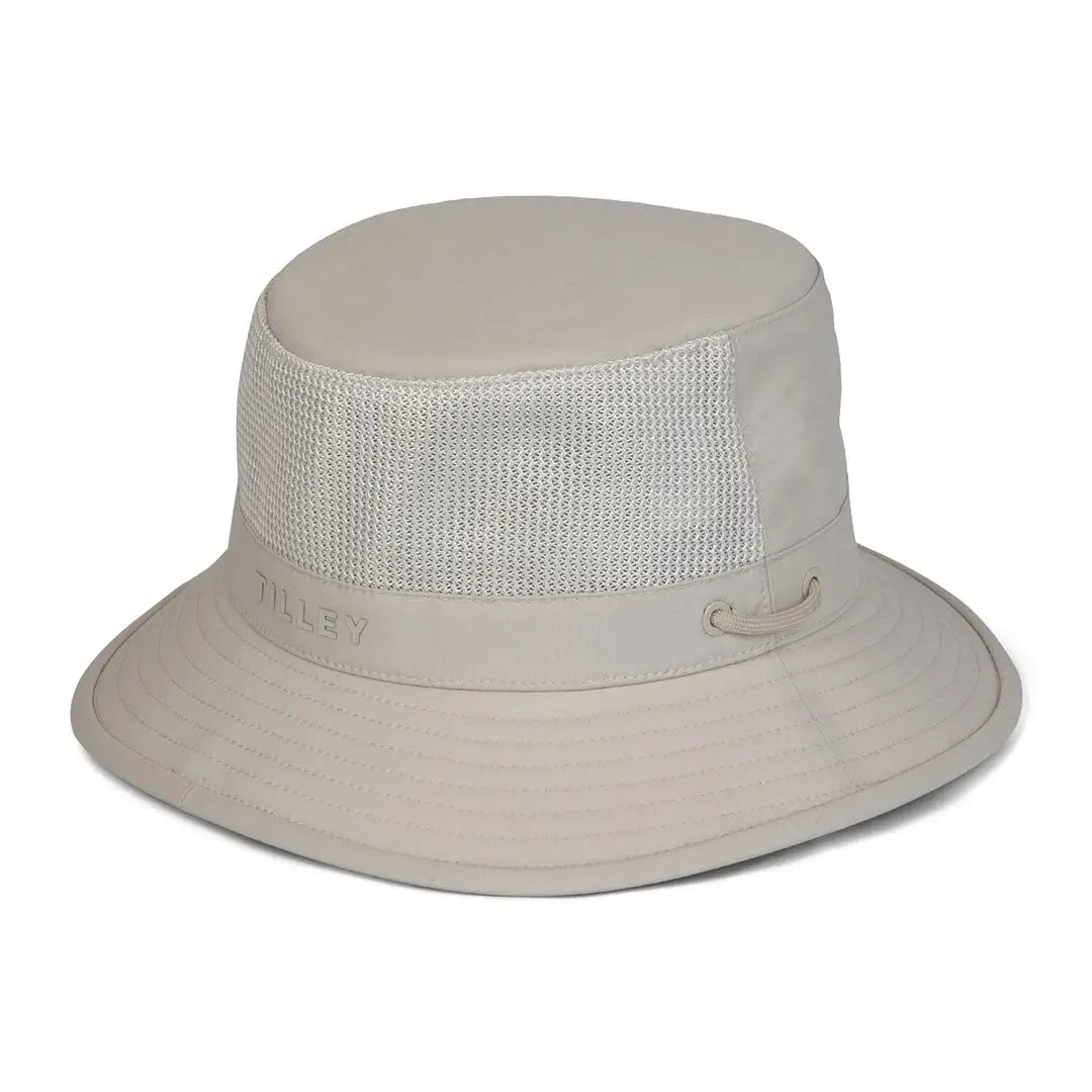 Beige Tilley LTM1 Airflo Bucket hat with airflo mesh panel for breathability and style