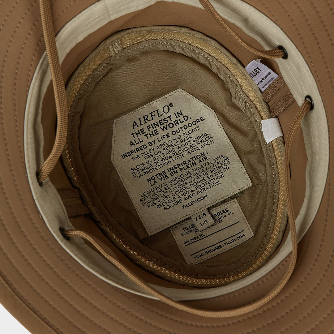 Tan Tilley LTM5 Airflo Hat interior showcasing comfort and breathable design