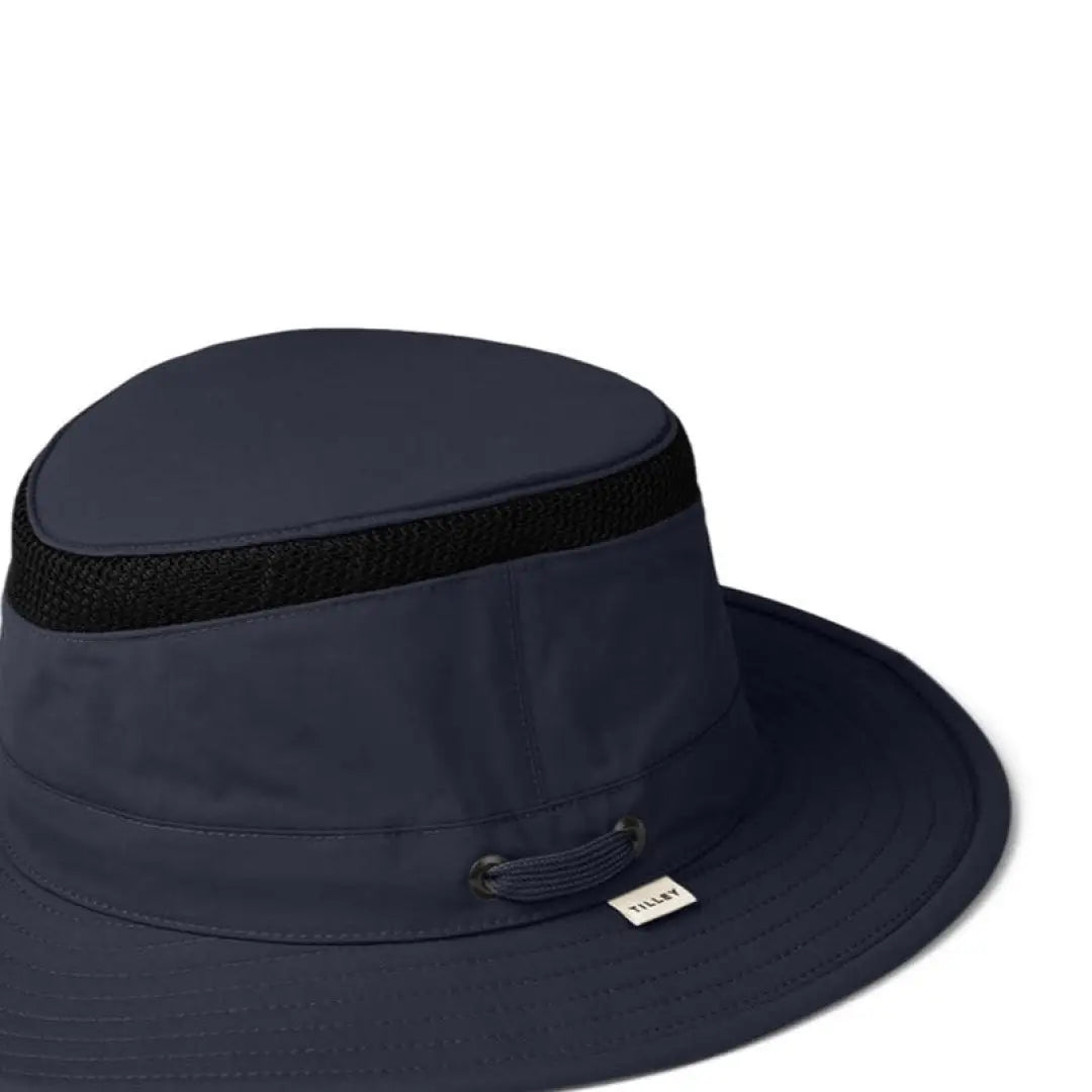 Navy blue Tilley Airflo Hat with black band and extra ventilation for warm days