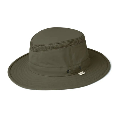 Olive green Tilley LTM5 Airflo Hat with a stylish decorative band