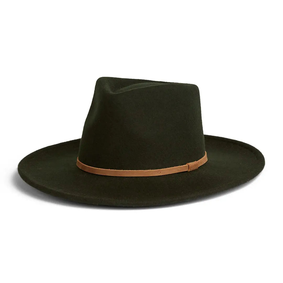 Dark green Tilley New Jasper Hat with brown leather band, perfect for country clothing and hunting