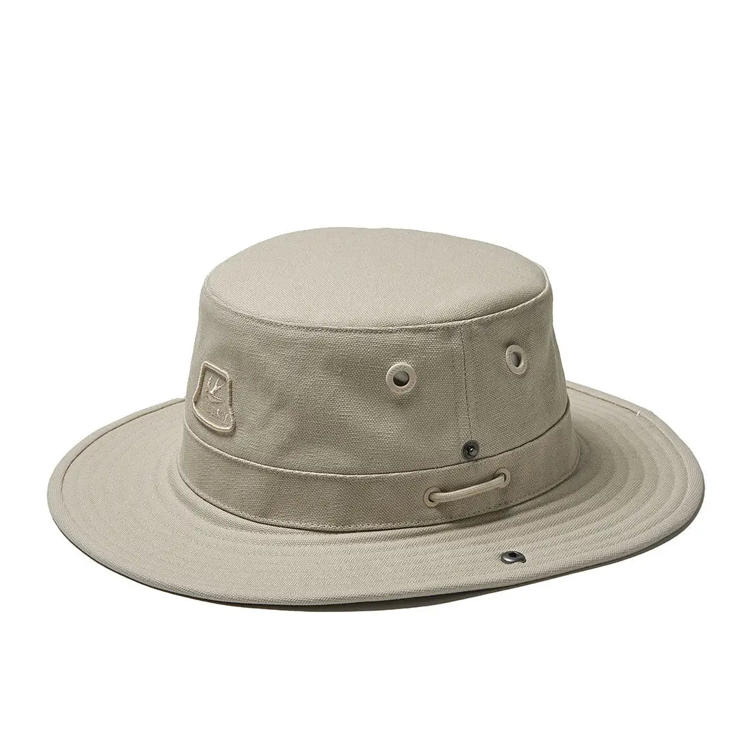 Beige Tilley Sahara T3 hat with wide brim for country clothing and outdoors adventures