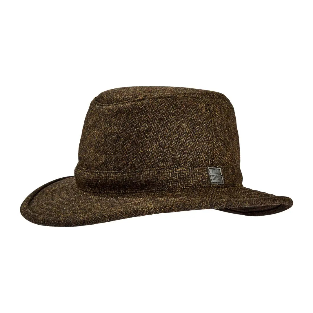 Brown tweed fedora hat with a narrow brim from Tilley TTW2 Tec-Wool collection