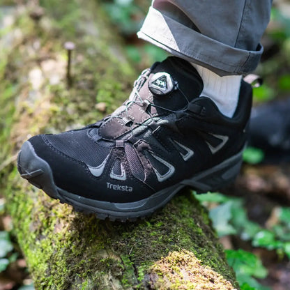 Treksta Buxton Boa Low GTX Shoe resting on moss, featuring Gore-Tex waterproof design