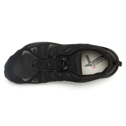 Black Treksta Buxton Boa Low GTX shoe with laces, featuring Gore-Tex waterproof design