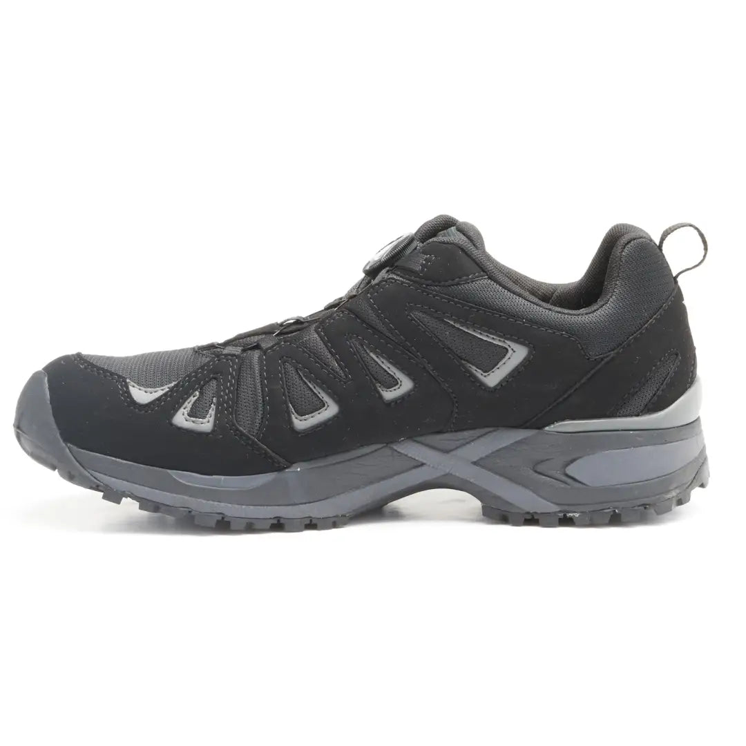 Black and gray Treksta Buxton Boa Low GTX shoe with a rugged tread and waterproof design