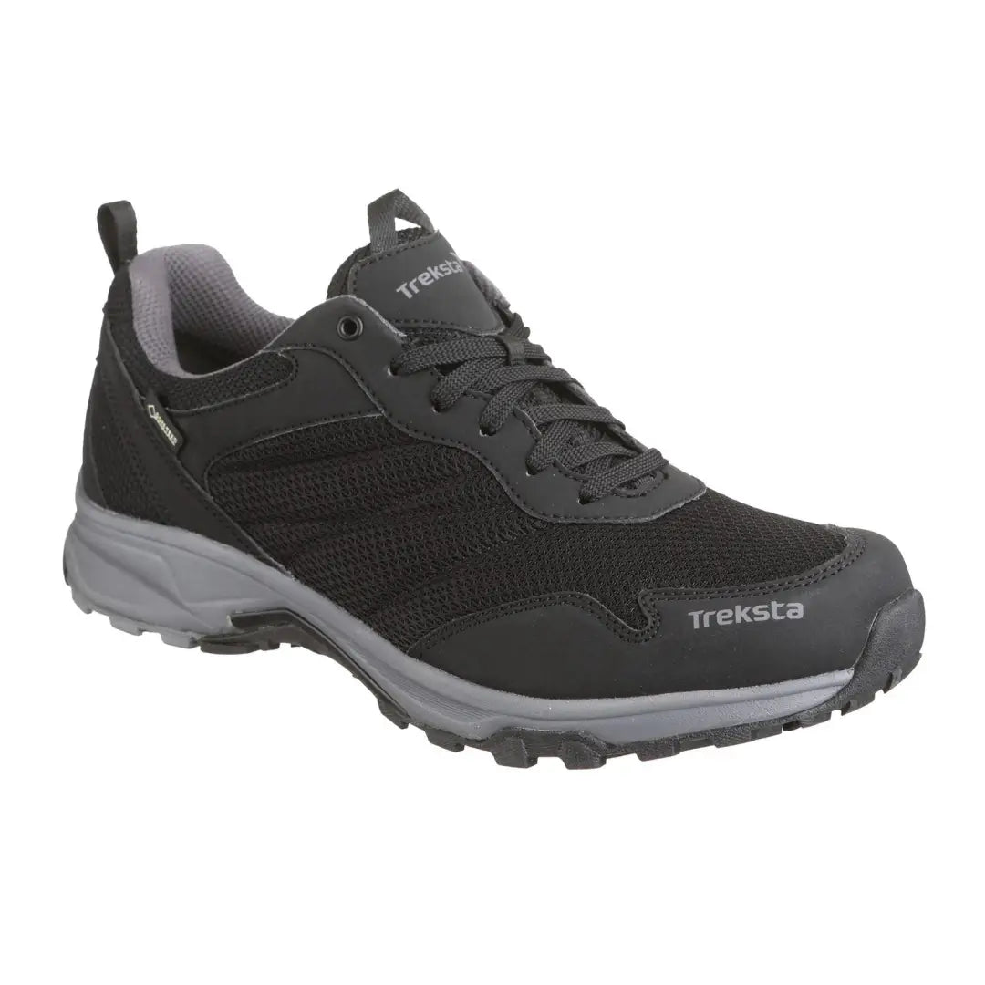 Black Treksta Ryton Low Lace GTX hiking shoe with gray accents and rugged sole