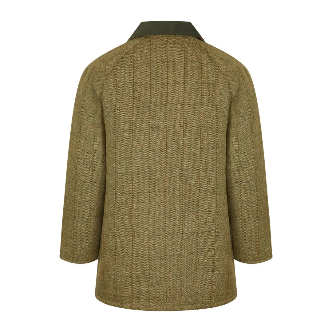 Olive green quilted Tweed Shooting Jacket featuring a stylish dark collar