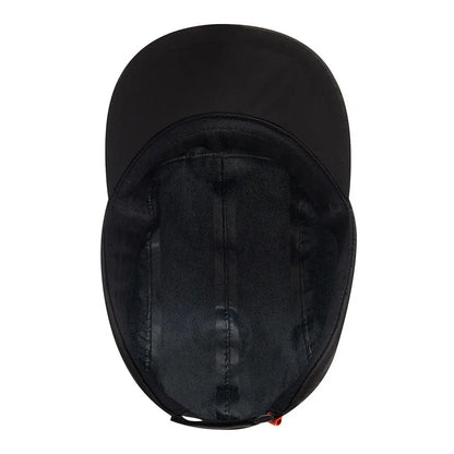 Black flat cap from above, perfect for country clothing, hunting, and outdoor adventures