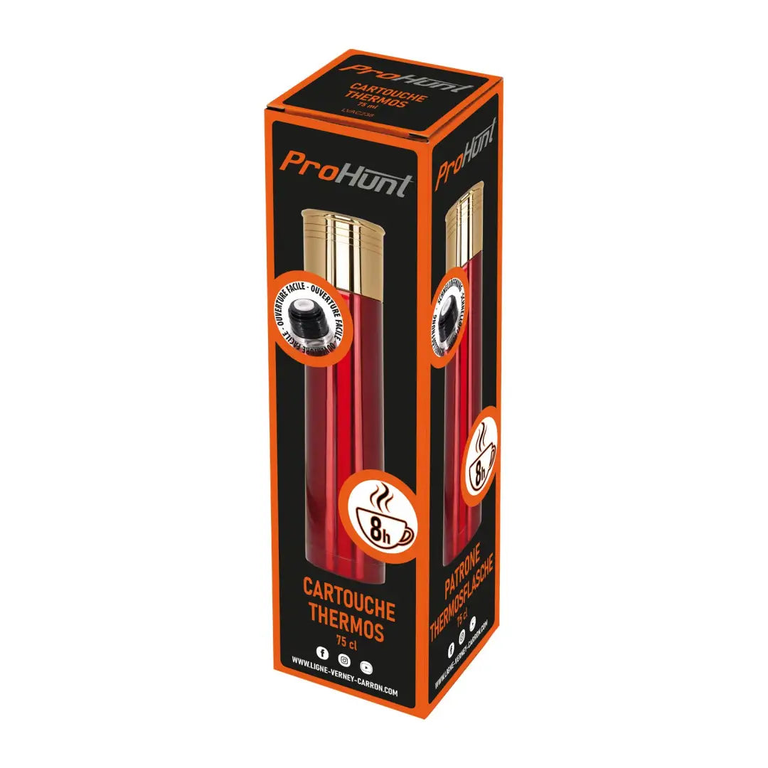 Boxed ProHunt thermal carafe in orange and black for Verney Carron Cartridge Flask