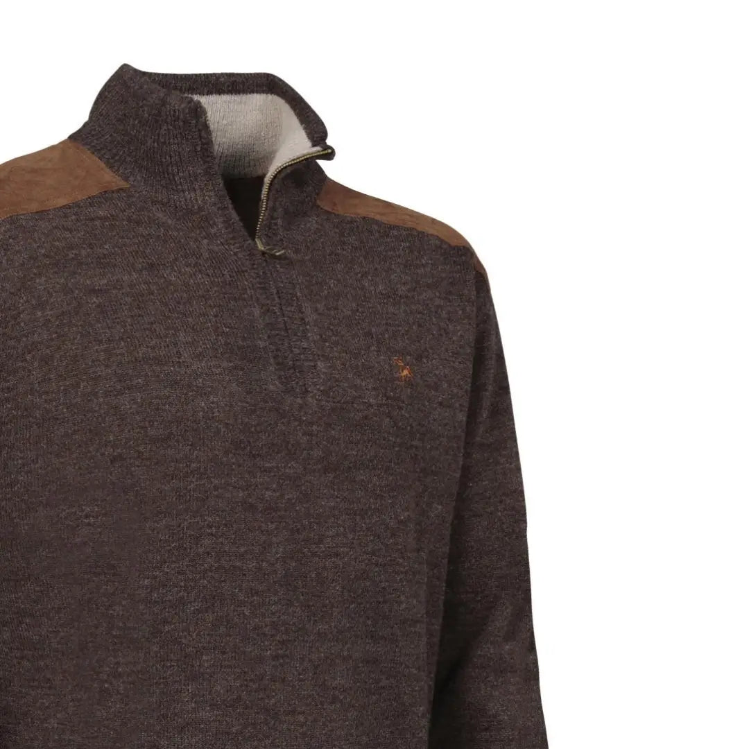 Dark gray Verney Carron Fox Zipped Pullover with stylish brown shoulder patches