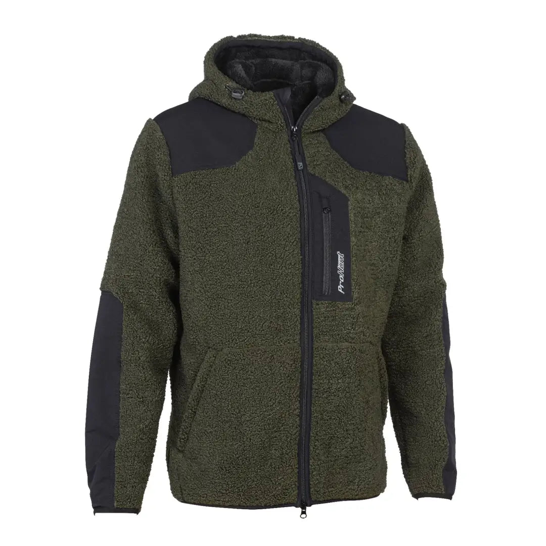 Olive green Verney Carron Grizzly Sherpa Jacket with black trim and hood