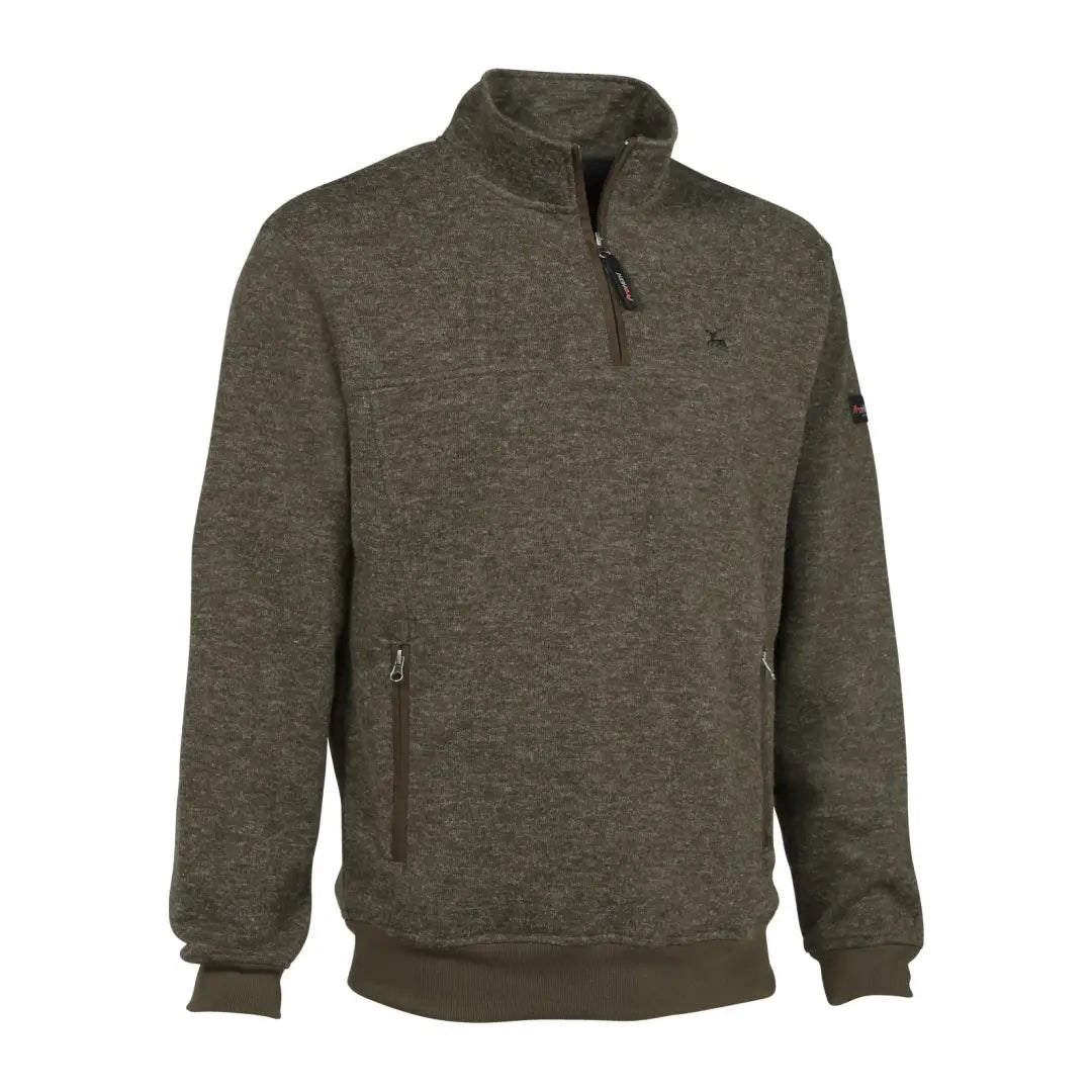 Olive green Verney Carron Muntjac quarter-zip fleece pullover sweater with side pockets