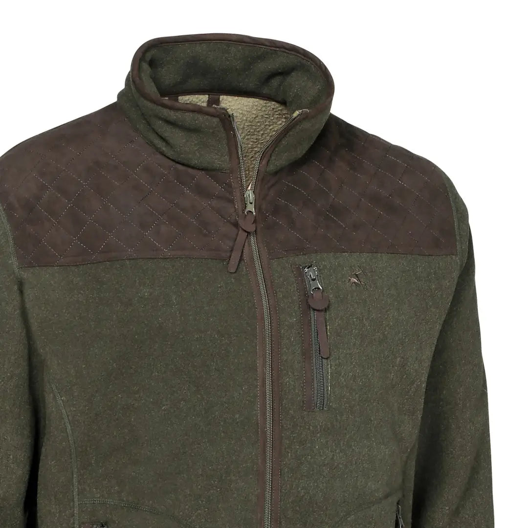 Dark green Verney Carron Presly fleece jacket with quilted upper chest and zipper