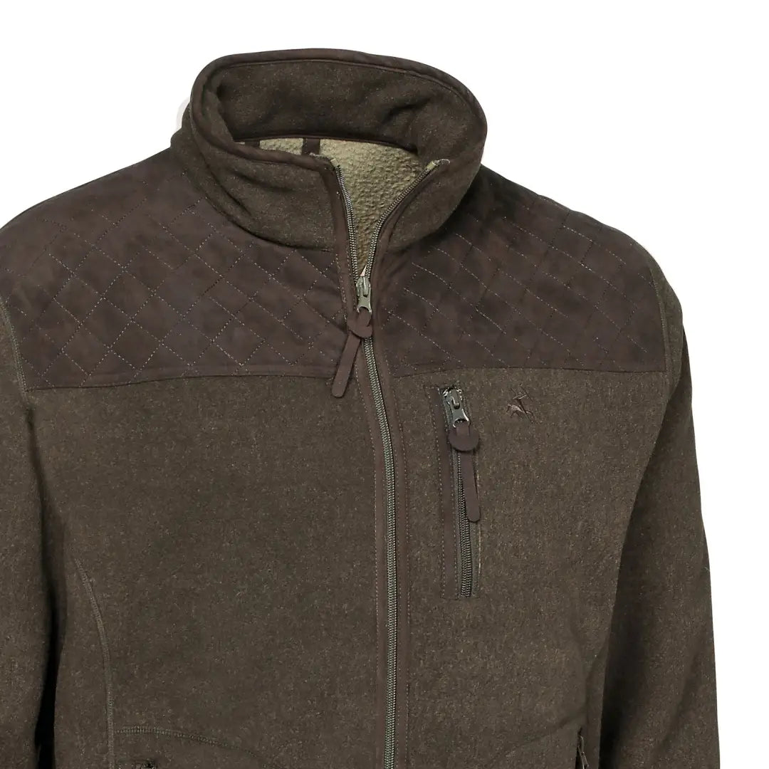 Dark brown Verney Carron Presly fleece jacket with quilted upper and zippered front