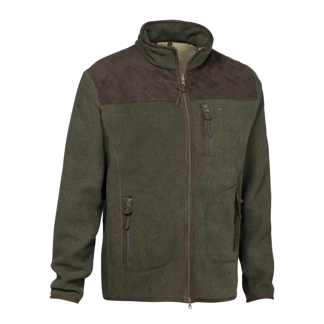 Olive green Verney Carron Presly fleece jacket with full-length zipper and cool panels