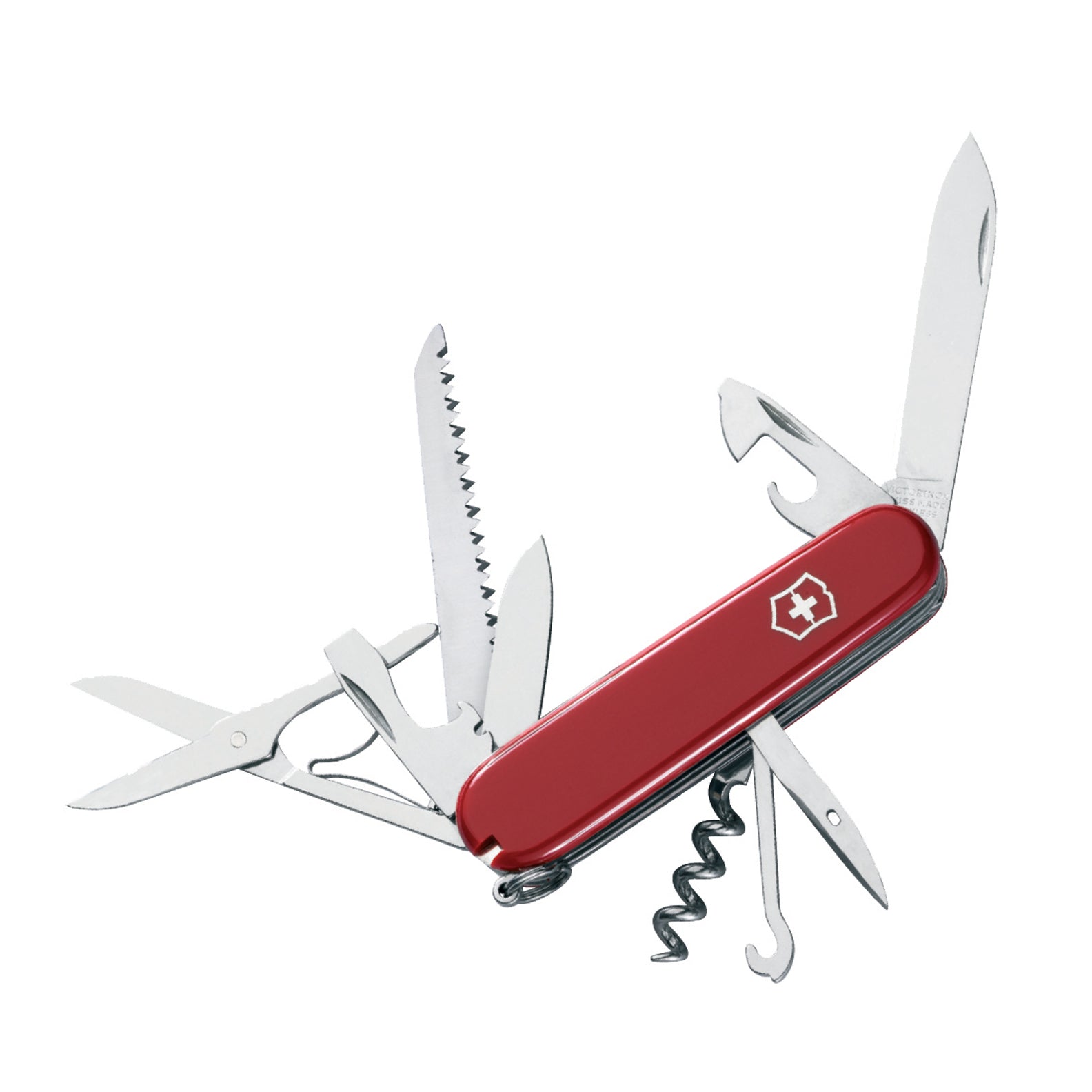 Red Swiss Army Knife with multiple tools, perfect pocket knife for outdoor adventures