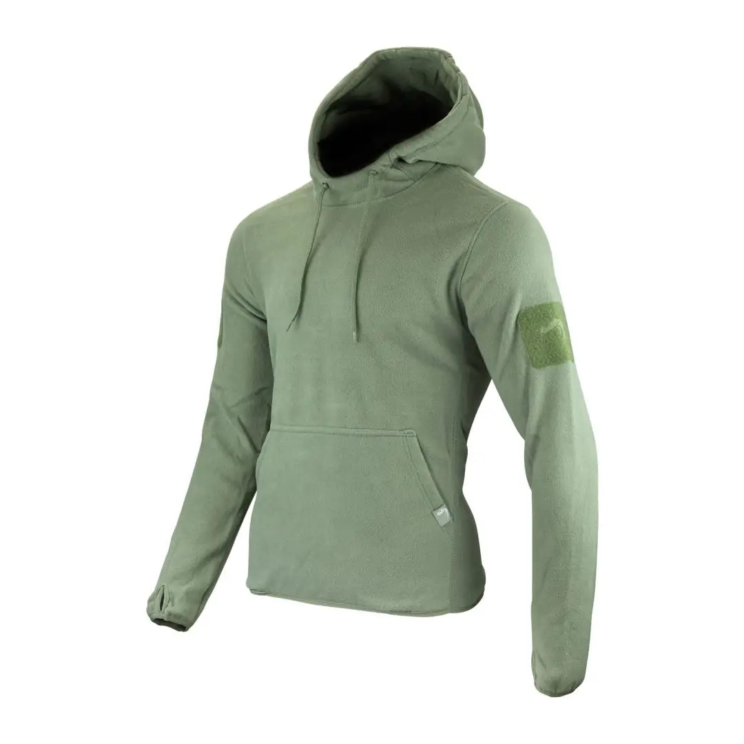 Sage green Viper Fleece Hoodie with front pocket and arm patch, perfect for country clothing