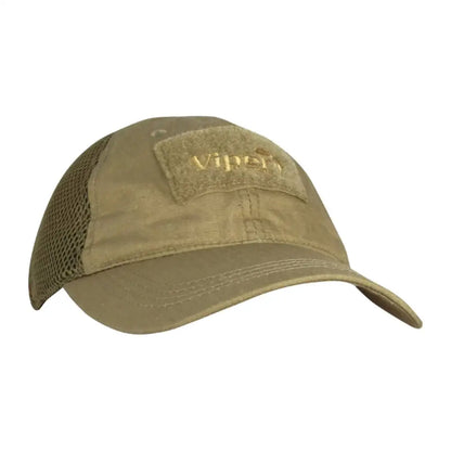 Tan Viper Flexi-Fit Baseball Cap with mesh sides and logo patch for style and comfort