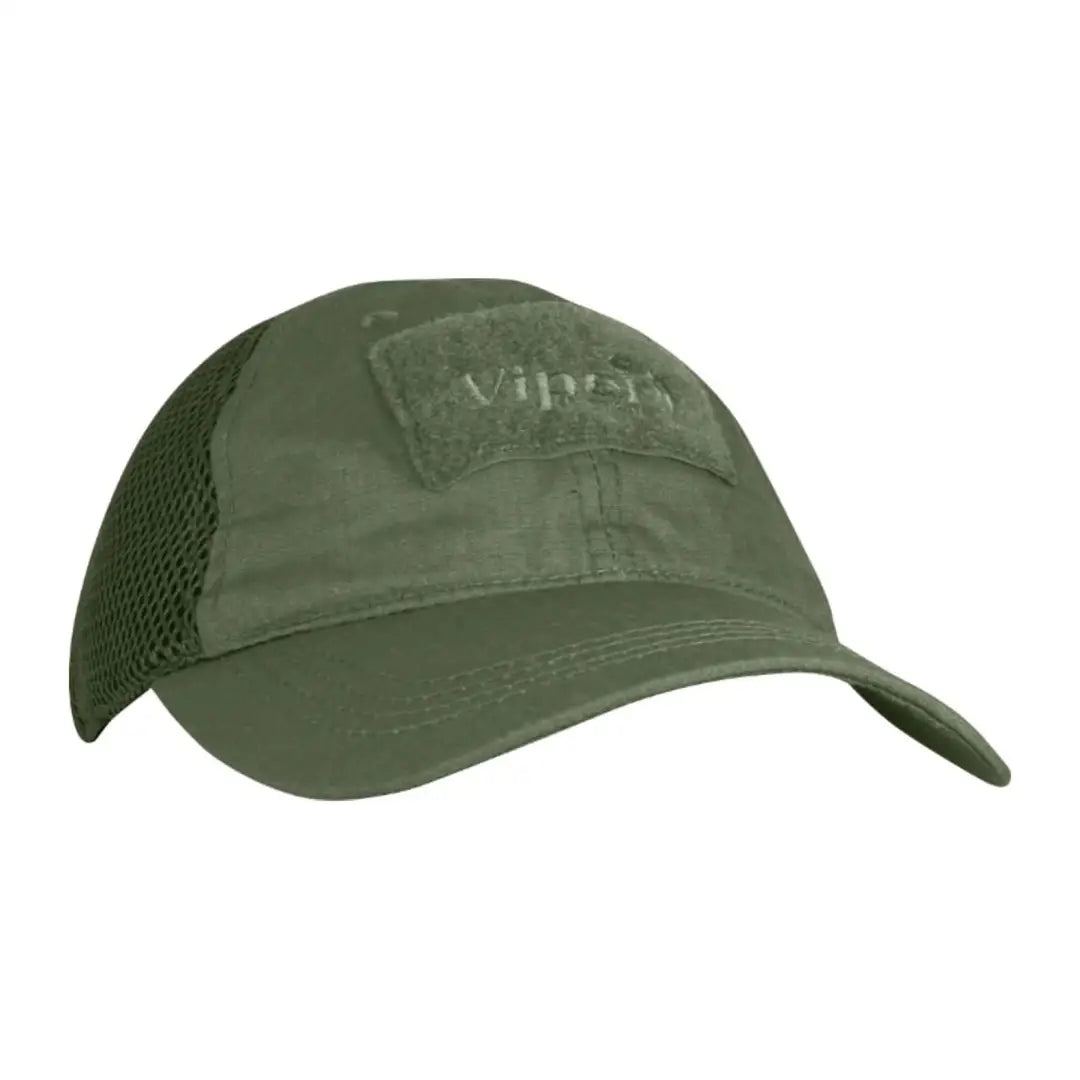 Olive green Viper Flexi-Fit Baseball Cap with mesh sides and logo patch