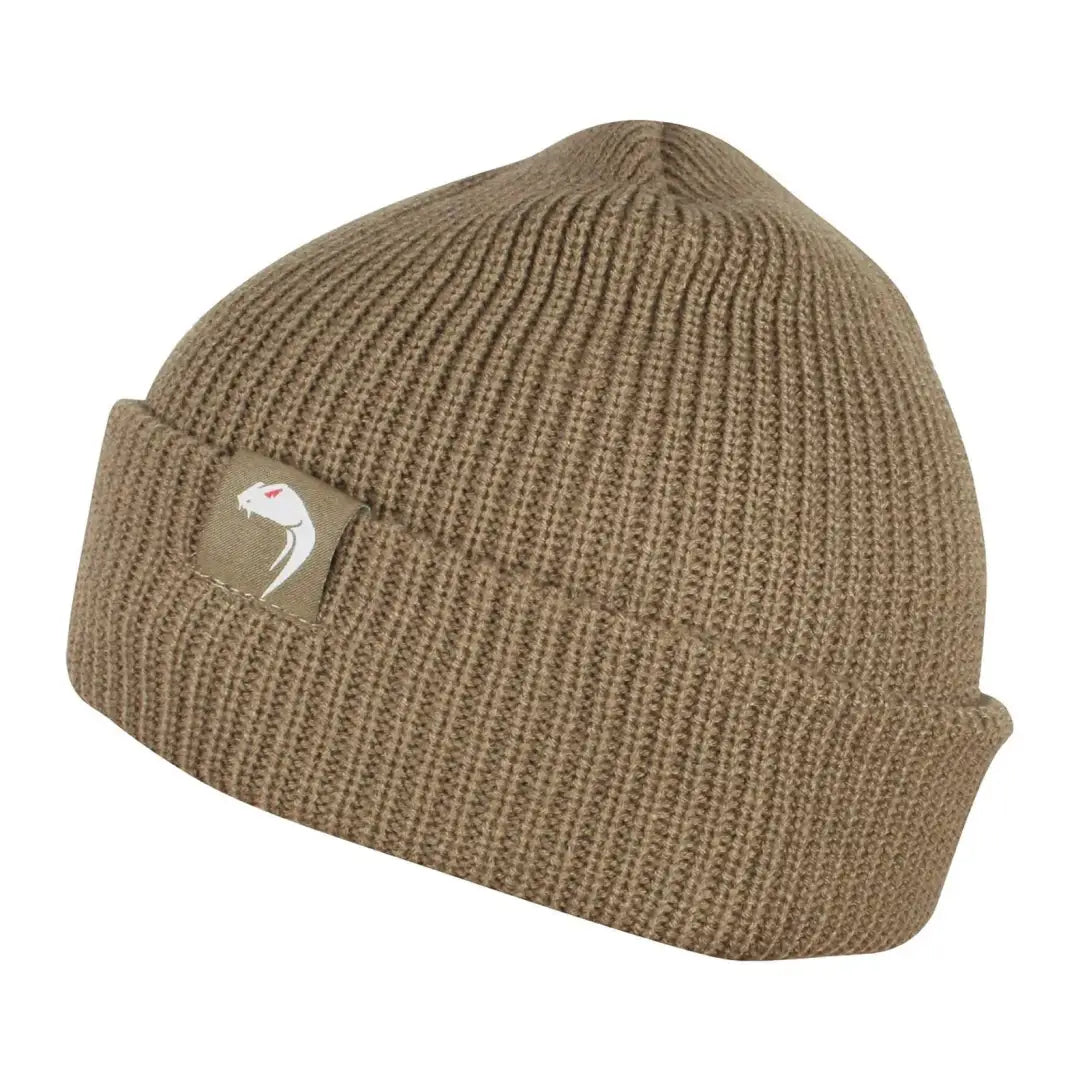 Tan knit beanie with white logo, perfect for your Viper Tactical Bob Hat style