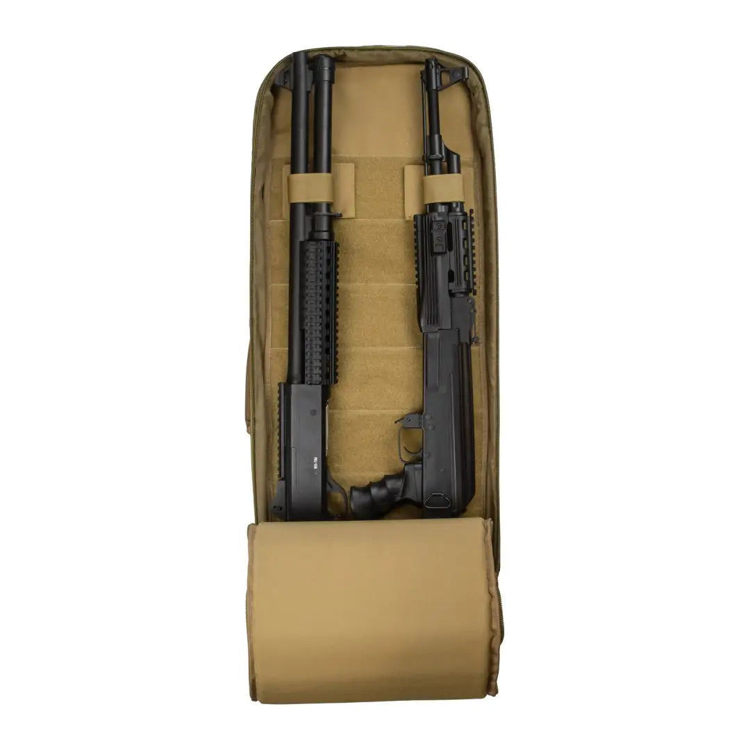 Tan tactical case with two firearms in the Viper VX Buckle Up Gun Carrier