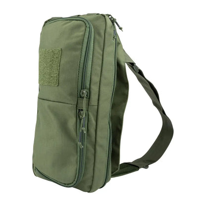 Olive green Viper VX Buckle Up Sling Pack with compartments and velcro patch area