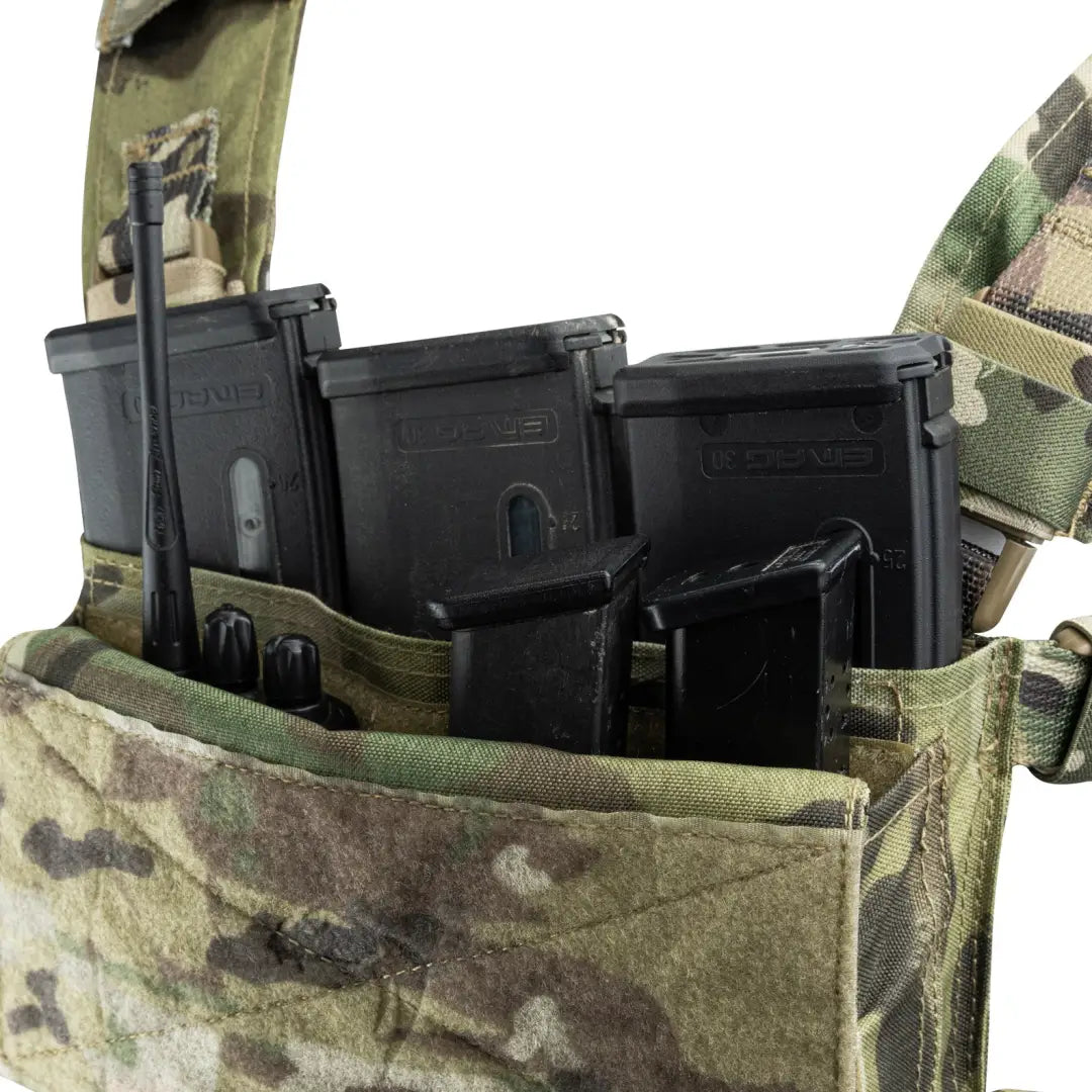 Camouflage tactical pouch with black ammo magazines on the Viper VX Buckle Up Utility Rig