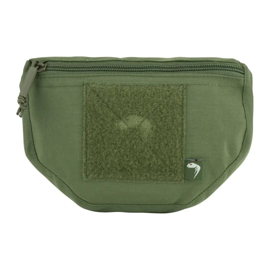 Olive green tactical fanny pack with velcro patch, perfect for a multi weapon setup