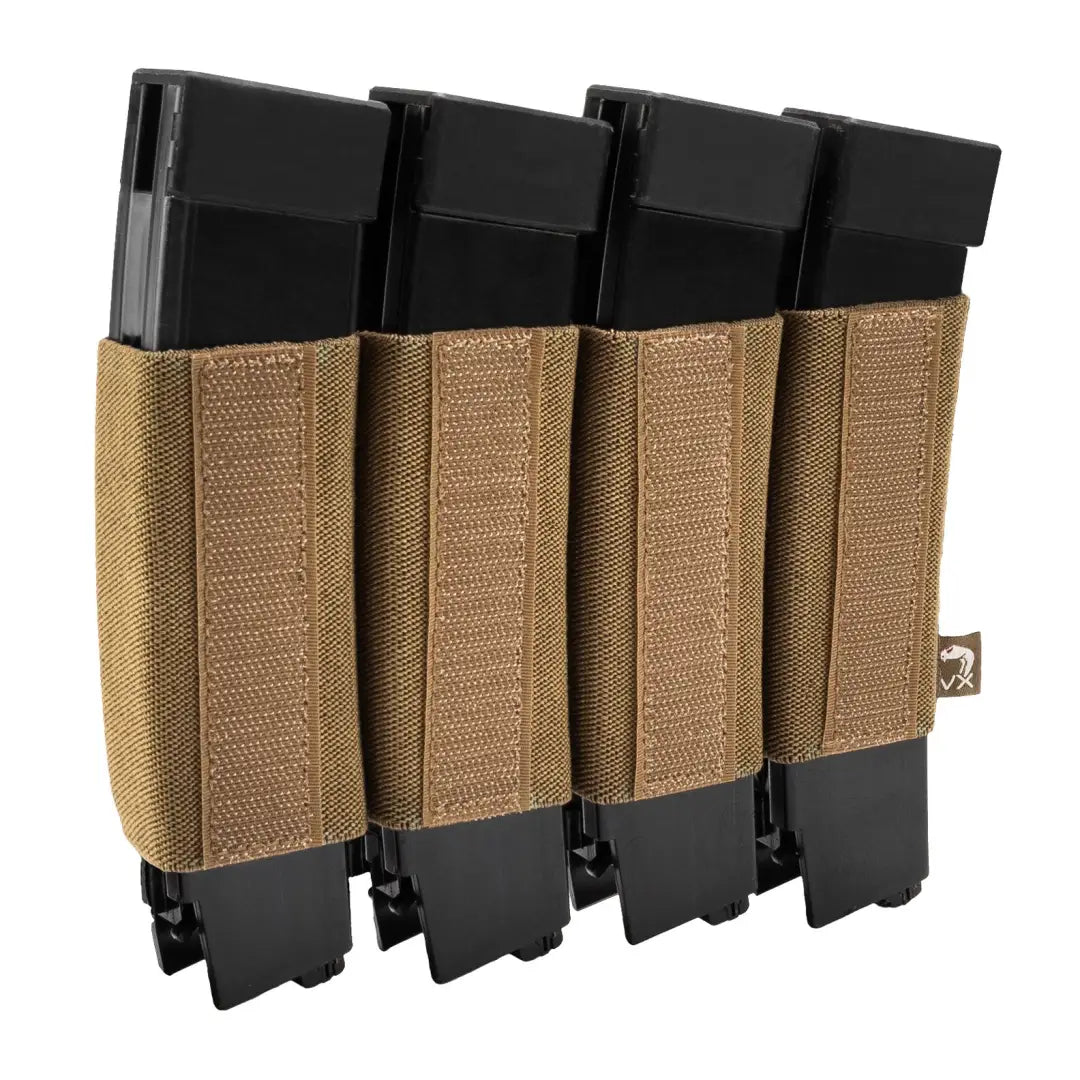 Viper VX Quad SMG Mag Sleeve holding four black rifle mags with tan covers