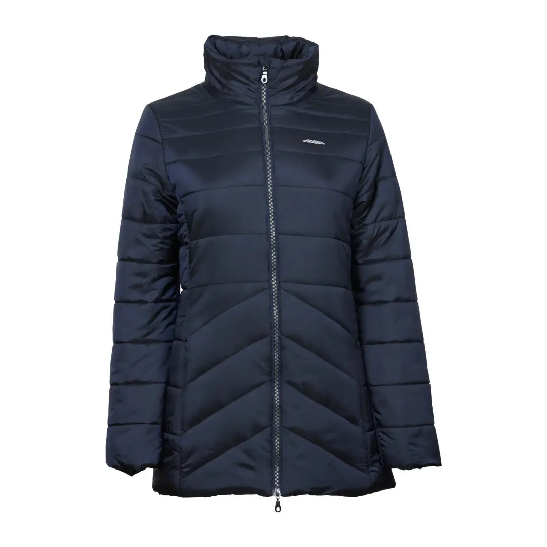 Navy blue WeatherBeeta Harlow Puffer Jacket with quilted design and full-length zipper