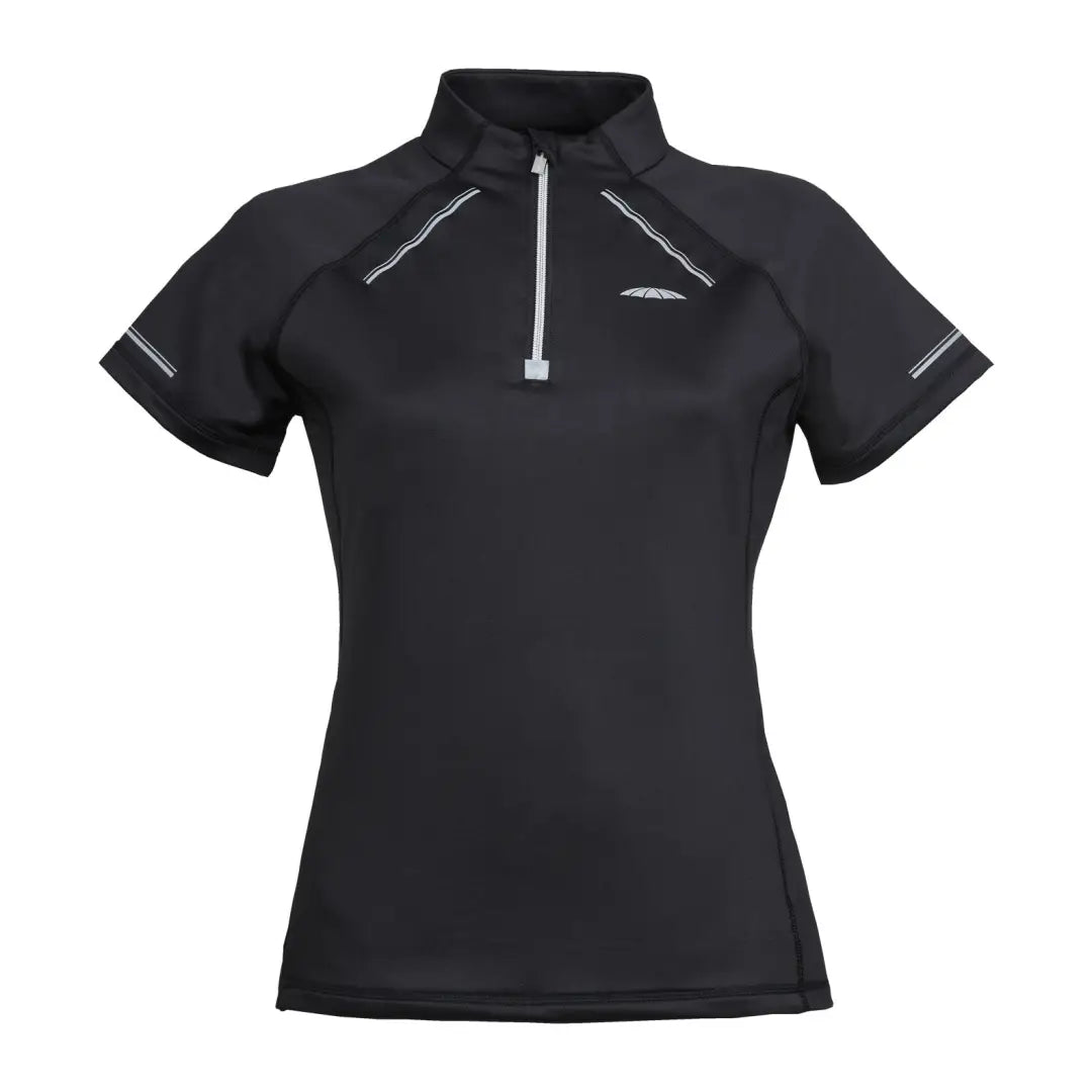 Black short sleeve WeatherBeeta Victoria Premium top with quarter-zip and reflective accents