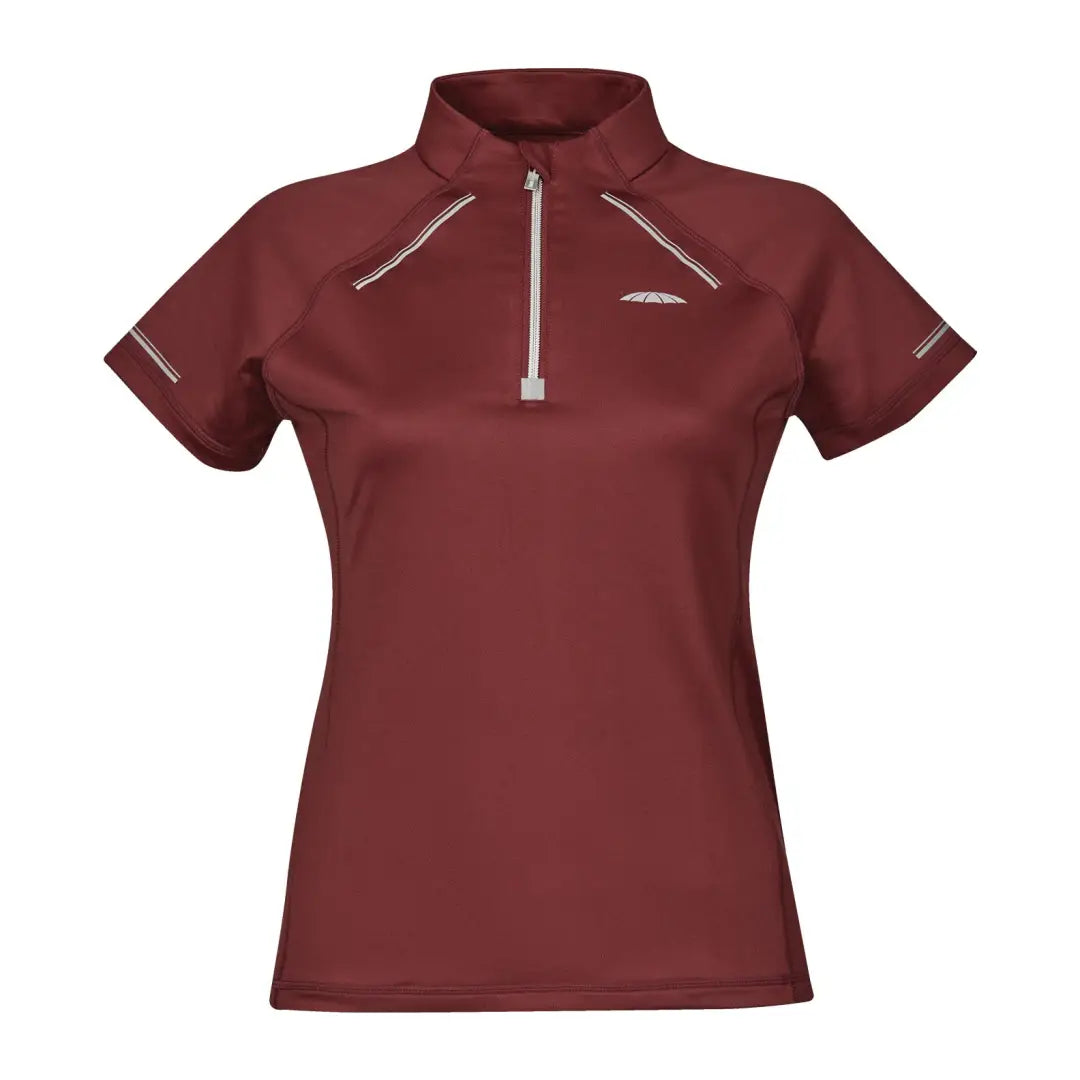 Burgundy short sleeve WeatherBeeta Victoria Premium top with quarter-zip and reflective accents